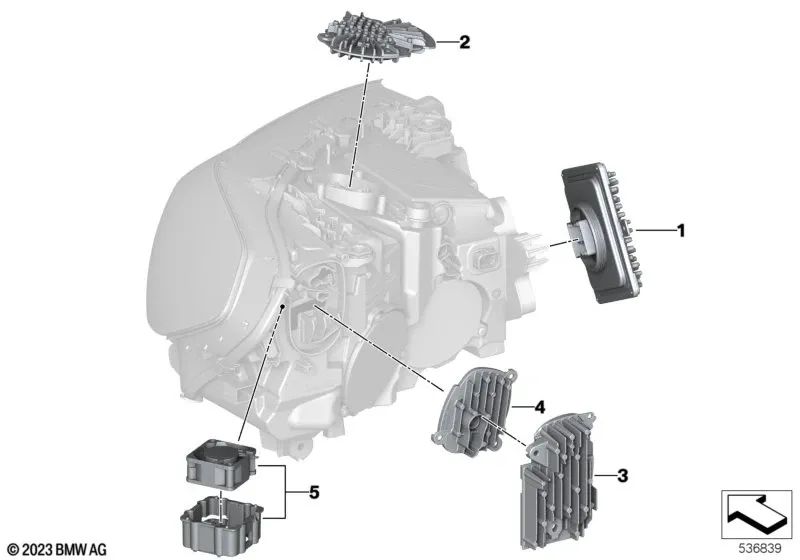 Módulo LED Base derecha para BMW X3 F97N, G01N, G08F, X4 F98N, G02N (OEM 63115A0E618). Original BMW