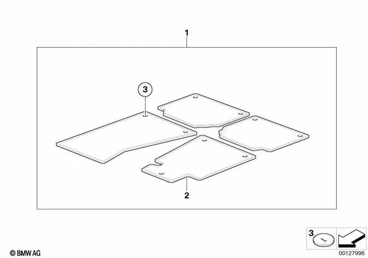 Juego de alfombrillas de terciopelo para BMW Serie 7 E66 (OEM 51477128128). Original BMW.