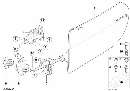 Bisagra de puerta superior derecha para BMW E52 (OEM 41517012878). Original BMW.