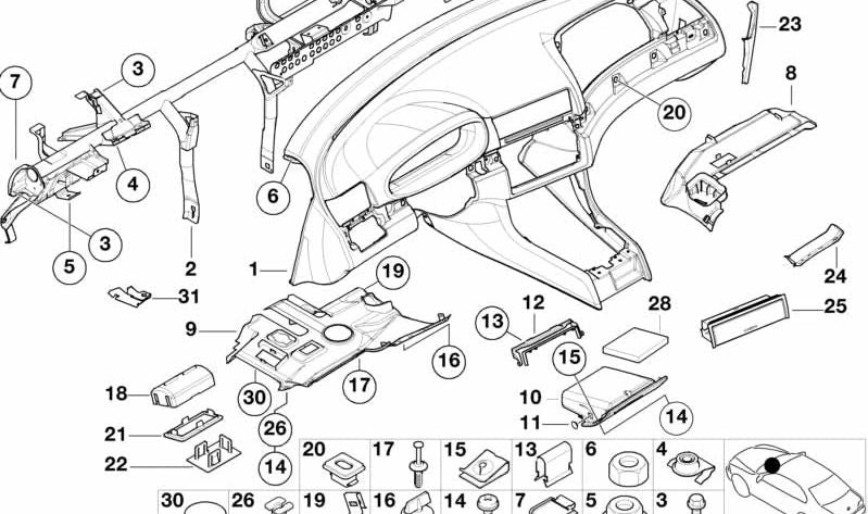 Compartimento plegable para BMW Serie 3 E46 (OEM 51458226560). Original BMW