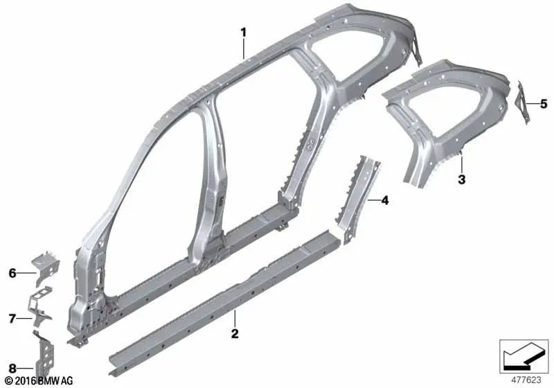 Right D-pillar inner reinforcement for BMW G31, G31N (OEM 41007437484). Original BMW.