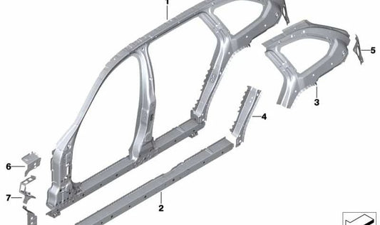 Left C-pillar reinforcement for BMW 5 Series F90, G30, G31, G38 (OEM 41007437477). Original BMW