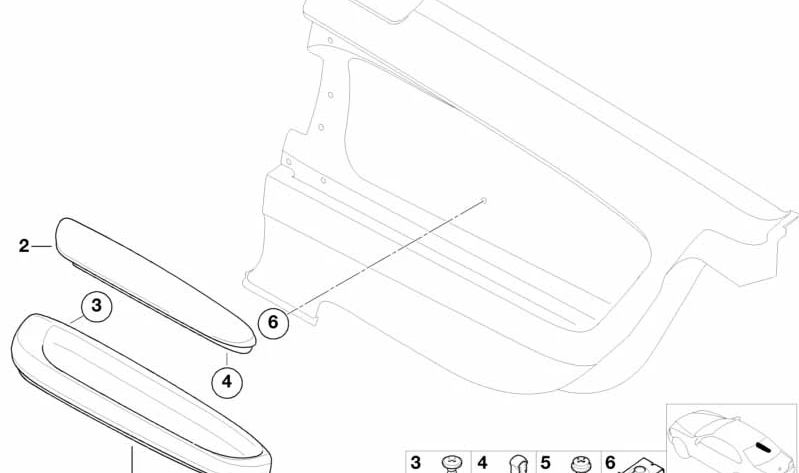 Reposabrazos trasero derecho para BMW Serie 3 E46 (OEM 51457907064). Original BMW