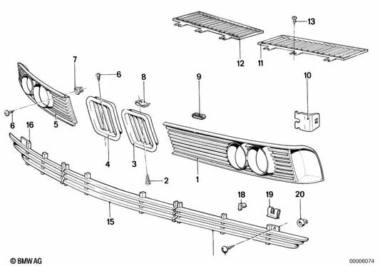 Rejilla decorativa derecha para BMW E24 (OEM 51131965038). Original BMW.