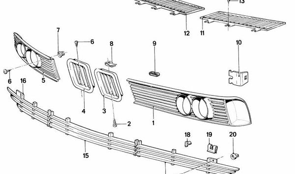 Rejilla decorativa izquierda para BMW E24 (OEM 51131839857). Original BMW