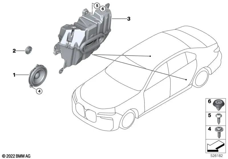 Altavoz de Graves Compuesto Puerta para BMW G70 (OEM 65135A2FE54). Original BMW