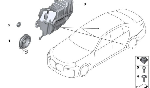 Altavoz de graves compuesto para BMW G70 (OEM 65135A2FE53). Original BMW