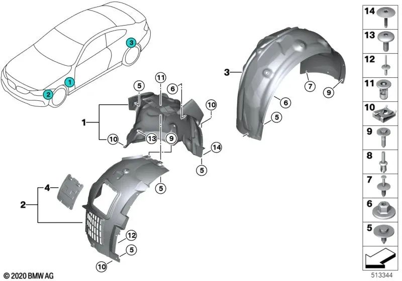 Tapa de cubierta inferior para BMW Serie 1 F20, F21; Serie 2 F22, F23, F87; Serie 3 F30, F31, F34, F35; Serie 4 F32, F33, F36 (OEM 51717259887). Original BMW.