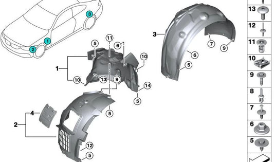 Cubierta del paso de rueda trasero derecho para BMW Serie 2 F87, F87N (OEM 51718085260). Original BMW