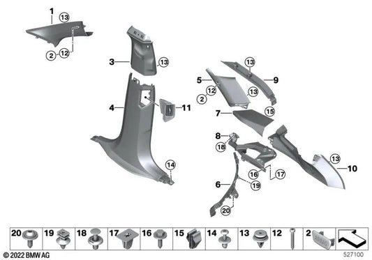 Embellecedor columna B inferior derecha para BMW XM G09 (OEM 51435A1E4B8). Original BMW