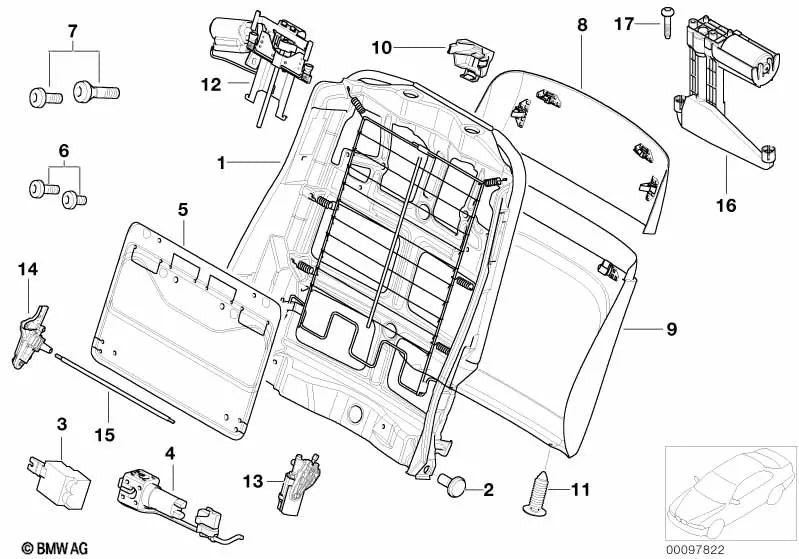 Montaje de Reposacabezas Eléctrico para BMW Serie 5 E39, Serie 7 E38, X5 E53 (OEM 52108158581). Original BMW