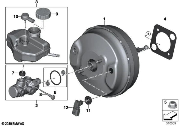 Reparación servofreno para BMW 5er F90, F90N, G30N, G31N X3 F97, F97N, G01, G01N X4 F98, F98N, G02, G02N (OEM 34338092745). Original BMW.