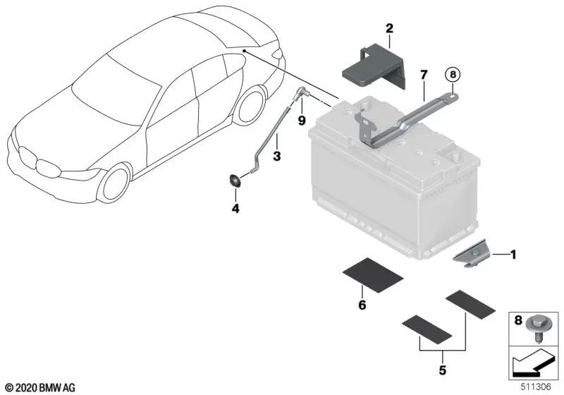 Battery Protection Bar for BMW G20, G20N, G21N, G28N (OEM 61216832839). Original BMW