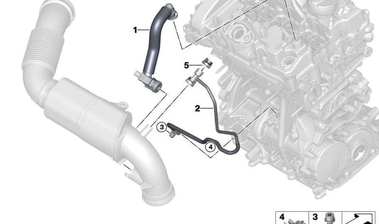 Tube de ventilation chauffée OEM 11157613889 pour BMW F40, F44, F45, F46, F48, F39 et Mini F55, F56, F57, F54, F60. BMW / mini d'origine.