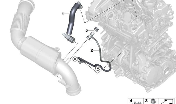 Tubo de ventilación calefactado OEM 11157613889 para BMW F40, F44, F45, F46, F48, F39 y MINI F55, F56, F57, F54, F60. Original BMW/MINI.