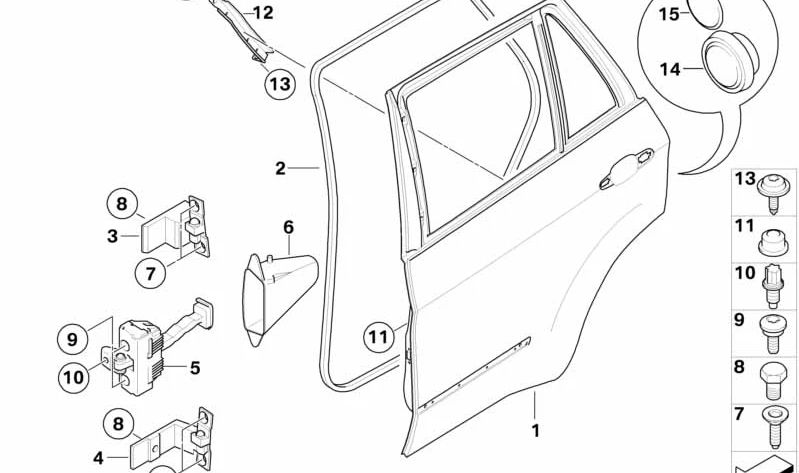 Junta de puerta trasera derecha para BMW E71, E72 (OEM 51767221844). Original BMW