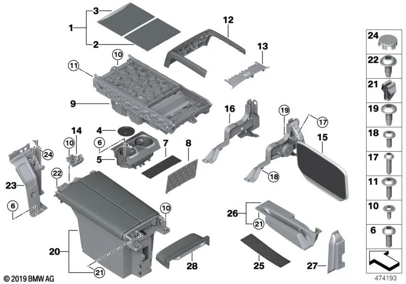 Embellecedor de cierre de reposabrazos para BMW G12, G12N (OEM 51169354206). Original BMW.