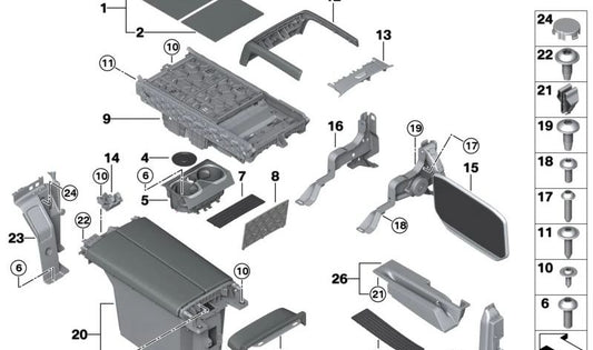 Organizador para reposabrazos OEM 51166834723 para BMW Serie 7 (G11, G12). Original BMW