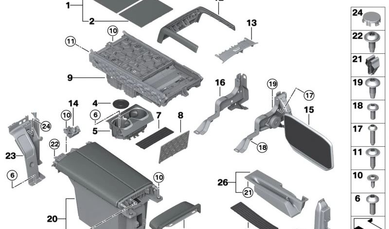 Reposabrazos Consola Trasera para BMW G12, G12N (OEM 51166827301). Original BMW