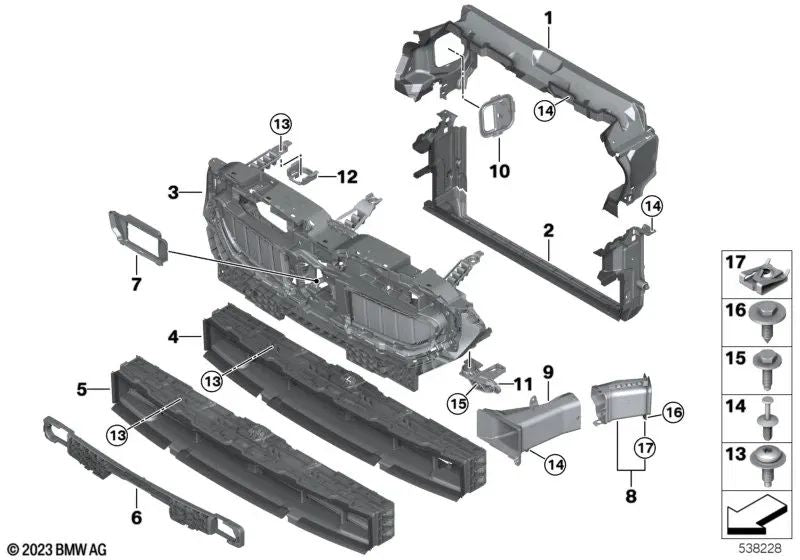 Conducto de aire con control de aletas superior para BMW Serie 5 G60 (OEM 51745A09B52). Original BMW.