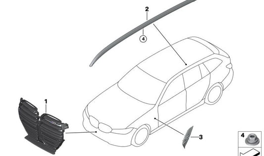 Ventiva do ar direito para BMW 3 G80 Series, G81 (OEM 51138076996). BMW original.