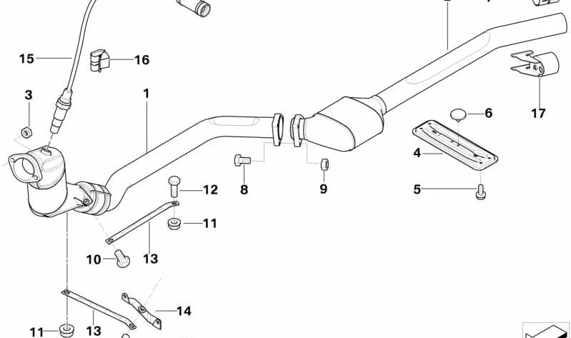 Soporte para catalizador cercano al motor OEM 18202249290 para BMW E46. Original BMW.