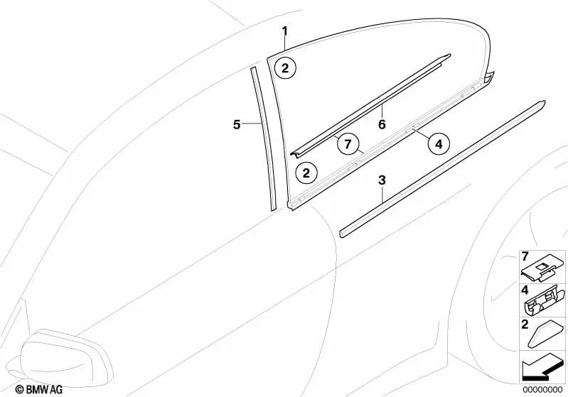 Tapa del pilar B derecha para BMW Serie 6 E63, E63N (OEM 51377050676). Original BMW.