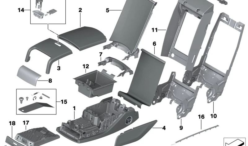 Guía de luz para reposabrazos de confort para BMW Serie 7 G11, G12 (OEM 63319390104). Original BMW