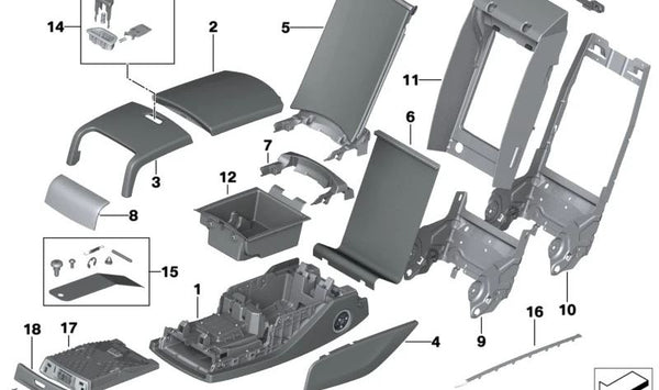 Parte inferior de reposabrazos de cuero para BMW Serie 7 G11, G12 (OEM 52207440537). Original BMW