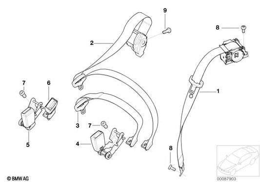 Cinturón superior trasero para BMW Serie 3 E46 (OEM 72117001709). Original BMW