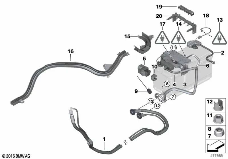 Cable de batería positivo para BMW E90, E90N, E91, E91N, E92, E92N, E93, E93N Serie 3 (OEM 61126938504). Original BMW.