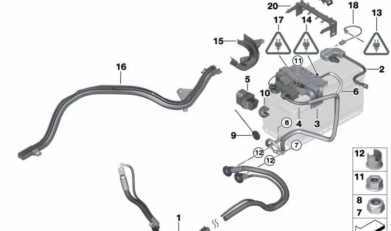 Cabo positivo de bateria OEM 61129125035 para BMW E90, E91, E92, E93. BMW originais.