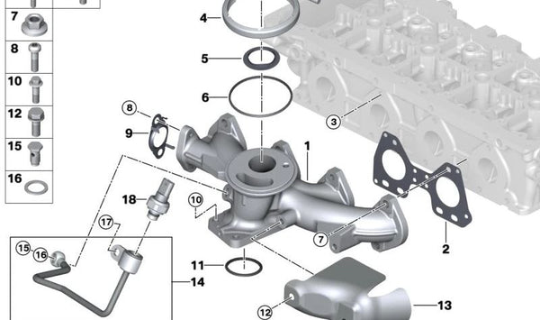 Tubo de presión de gases de escape para BMW F48, F39 (OEM 13628514017). Original BMW