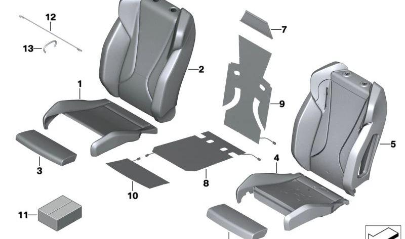 Funda de asiento deportivo en cuero sintético OEM 52105A59CF2 para BMW. Compatible con modelos F20, F21, F22, F23. Original BMW.