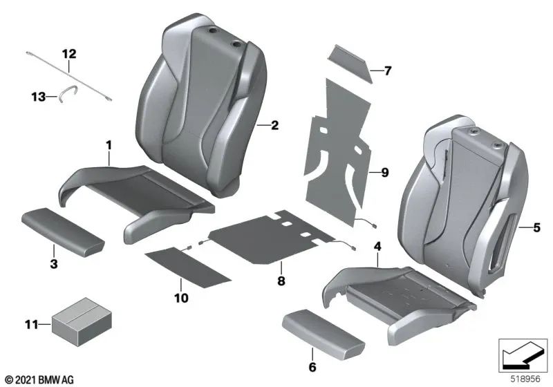 Parte de Espuma Deportiva Respaldo Derecho para BMW Serie 2 U06, X1 U11 (OEM 52109461888). Original BMW.