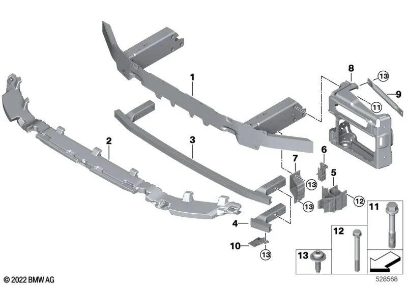 Soporte inferior derecho del radiador para BMW X3 F97, G08, X4 F98, G02 (OEM 51118075102). Original BMW.