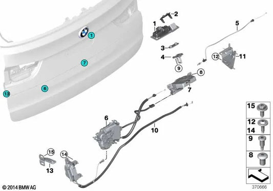 Cable Bowden del Portón Trasero para BMW X5 F15, F85 (OEM 51247294784). Original BMW