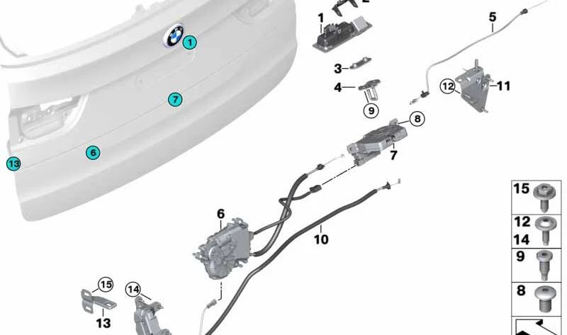 Cerradura de portón trasero con microinterruptor para BMW X5 E70, F15, F85 (OEM 51247183196). Original BMW