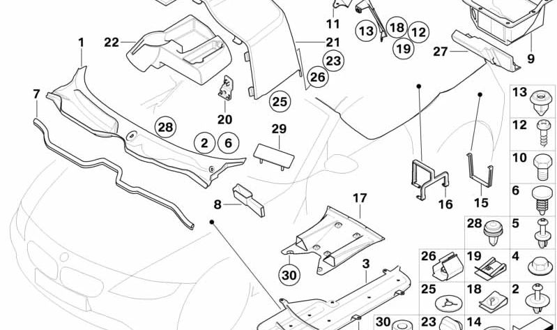 Cubierta del filtro de carbón activo OEM 51717895927 para BMW Z4 (E85, E86). Original BMW.