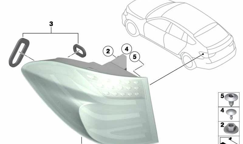 Piloto trasero lateral izquierdo OEM 63217199645 para BMW Serie 5 GT (F07). Original BMW.