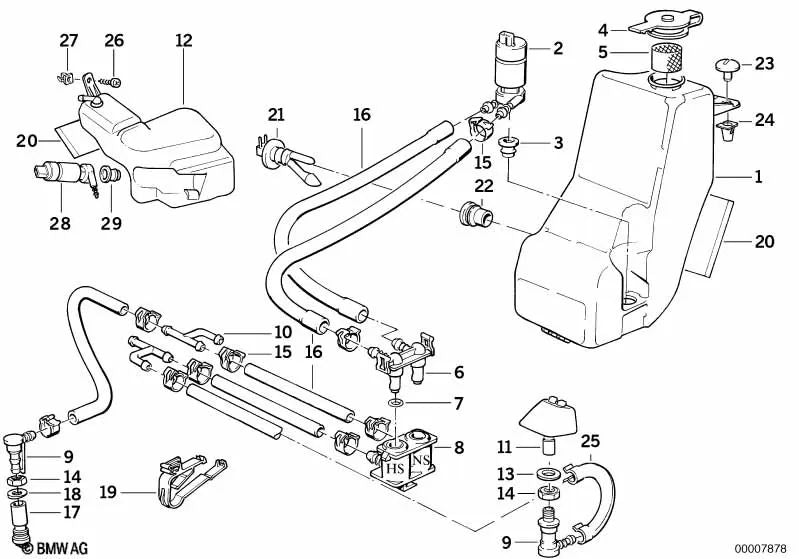 Fluid tank for BMW 5 Series E34 (OEM 61678351262). Genuine BMW