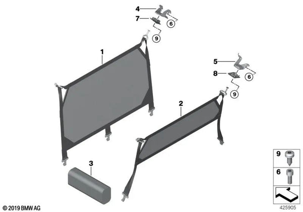 Red de separación trasera para BMW F45, F45N (OEM 51477399192). Original BMW.