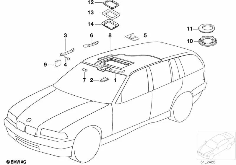 Asidero trasero derecho para BMW Serie 3 E36 (OEM 51168203986). Original BMW.