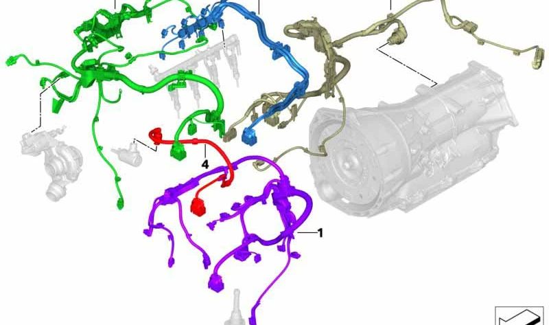 Engine wire harness for BMW G05, G18, G06, G07 (OEM 12519452241). Genuine BMW