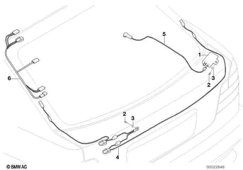 Juego de cables de la puerta trasera amplificador de antena para BMW E36 (OEM 65128377785). Original BMW.