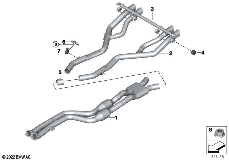 Soporte silenciador trasero izquierdo para BMW G87, G80, G81, G82, G83 (OEM 18309503719). Original BMW.