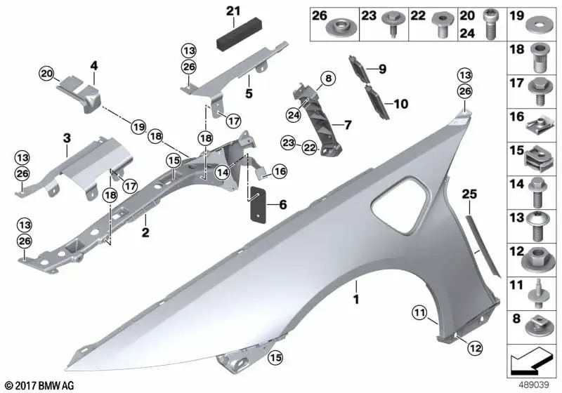 Elemento de deformación delantero izquierdo para BMW I12, I12N, I15 (OEM 51647336275). Original BMW