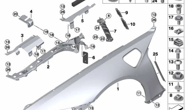 Elemento de deformación derecho central OEM 51647336272 para BMW I12, I15 (i8 Coupé, i8 Roadster). Original BMW.