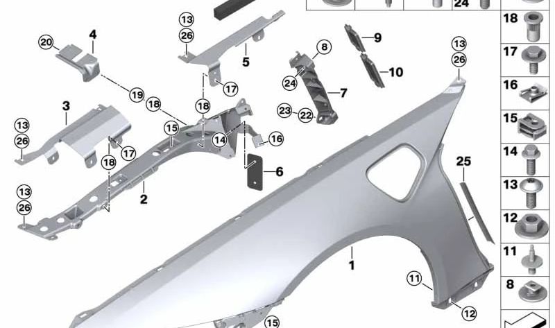 Élément d'absorption d'impact avant droit 51647336276 pour BMW I12, I15. BMW d'origine.