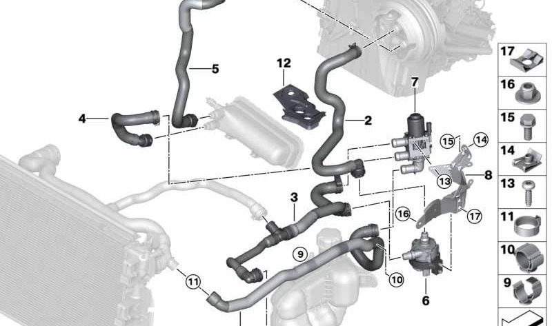 Manguera de Refrigerante Retorno para BMW Serie 2 F45, F45N, X1 F48N, F49, X2 F39 (OEM 64219367389). Original BMW